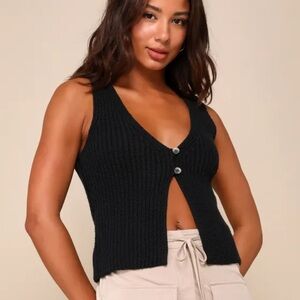 Lulus Effortlessly Elite Black Button-Front Sweater Vest Top Size M  NEW